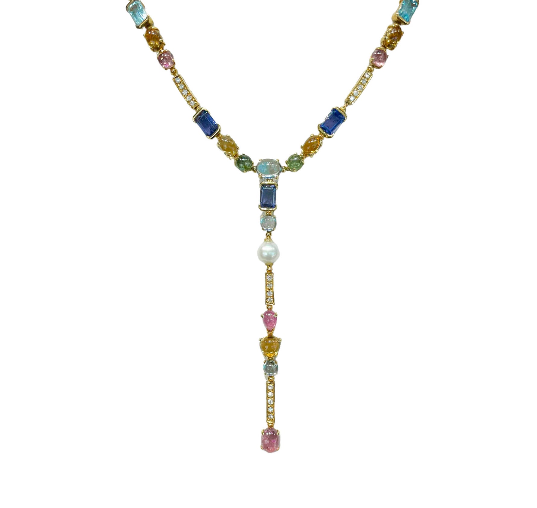 JAY FEDER 18K YELLOW GOLD MULTISTONE LARIAT NECKLACE