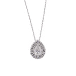 Jay Feder 14k White Gold Pear Shaped Diamond Halo Pendant Necklace