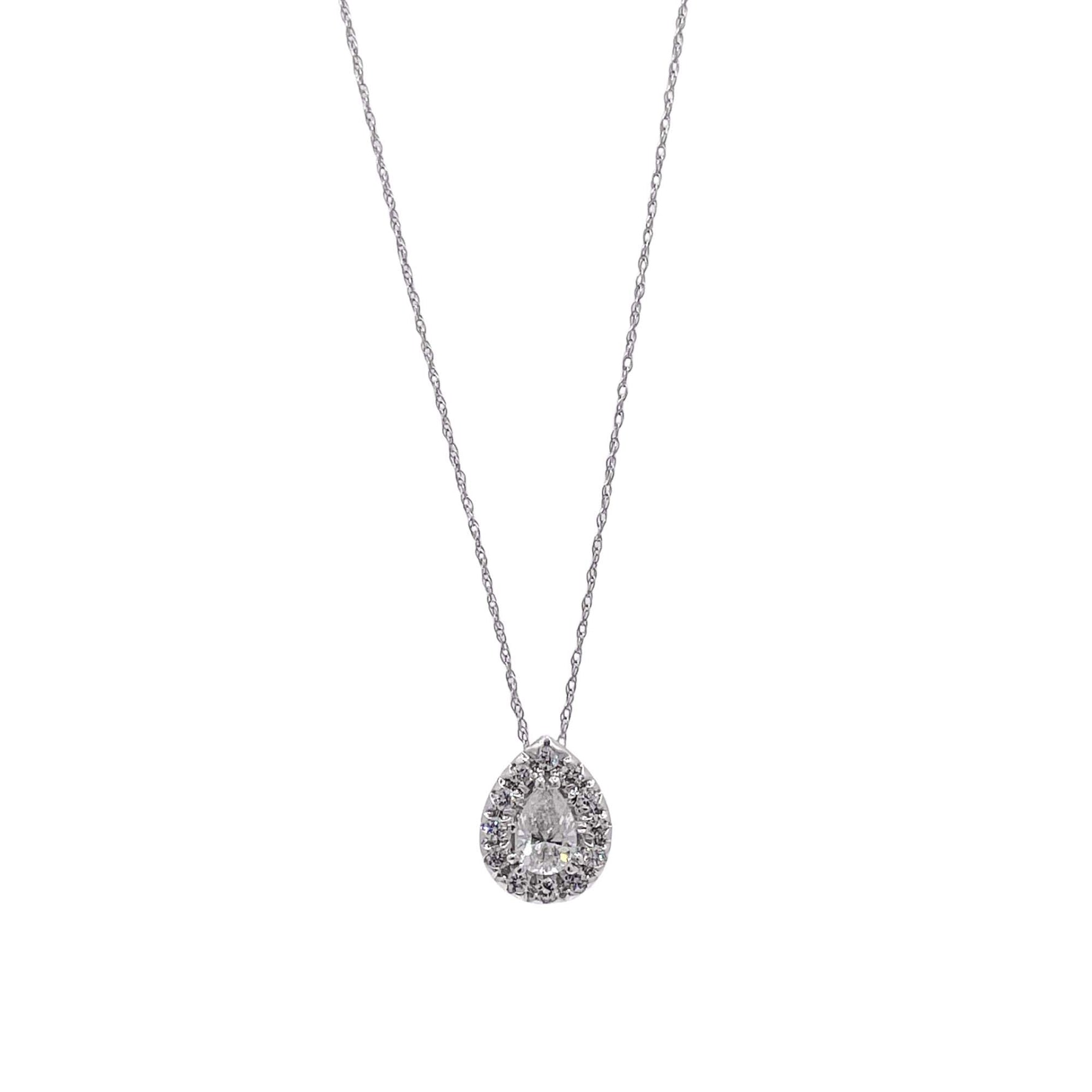Jay Feder 14k White Gold Pear Shaped Diamond Halo Pendant Necklace