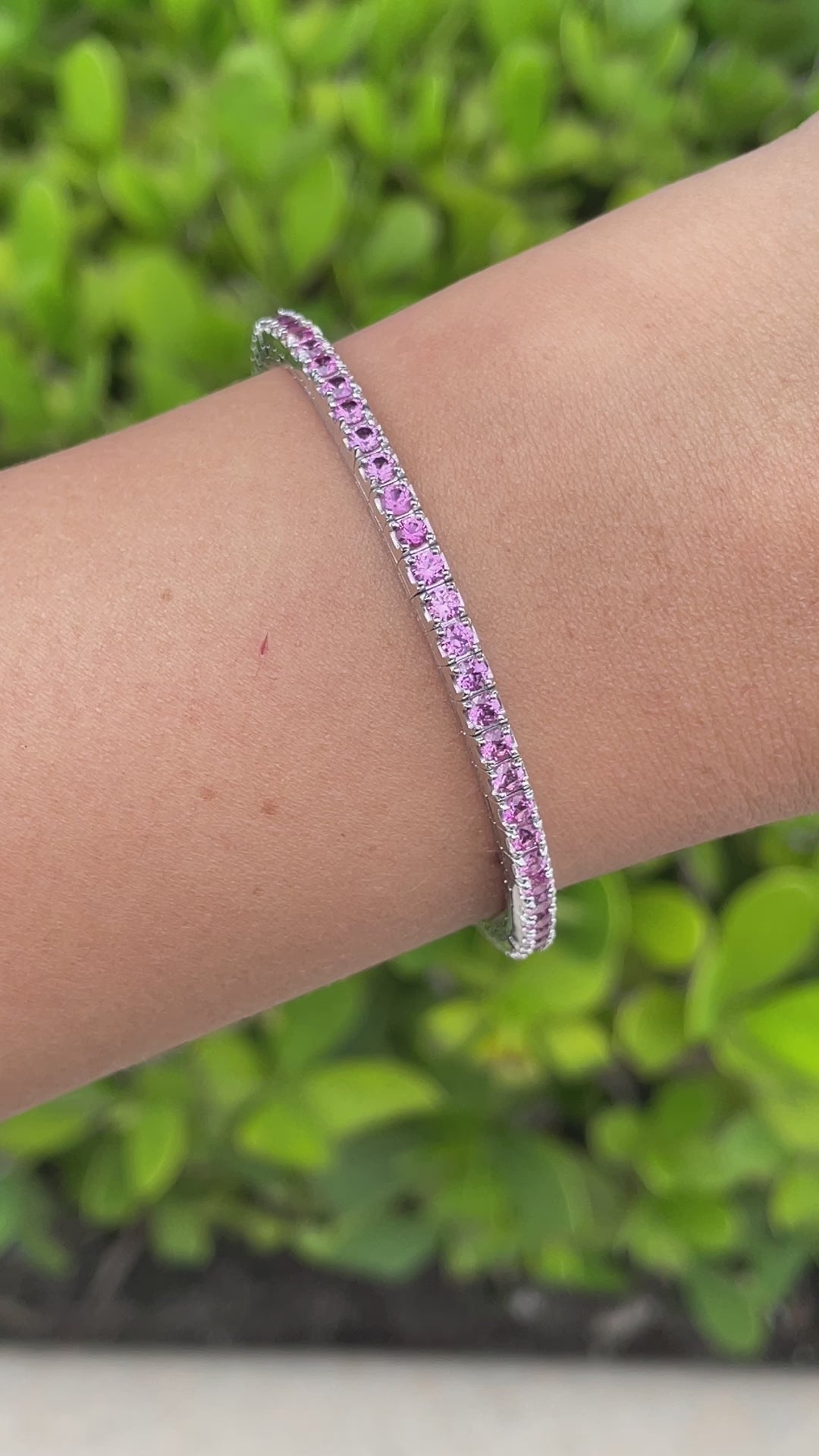 Jay Feder 14k White Gold Pink Sapphire Stretch Tennis Bangle&nbsp;Bracelet