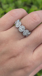 JAY FEDER 18K WHITE GOLD DIAMOND OVAL HALO HALFWAY BAND RING