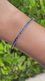Jay Feder 14k White Gold Blue Sapphire Stretch Tennis Bangle Bracelet