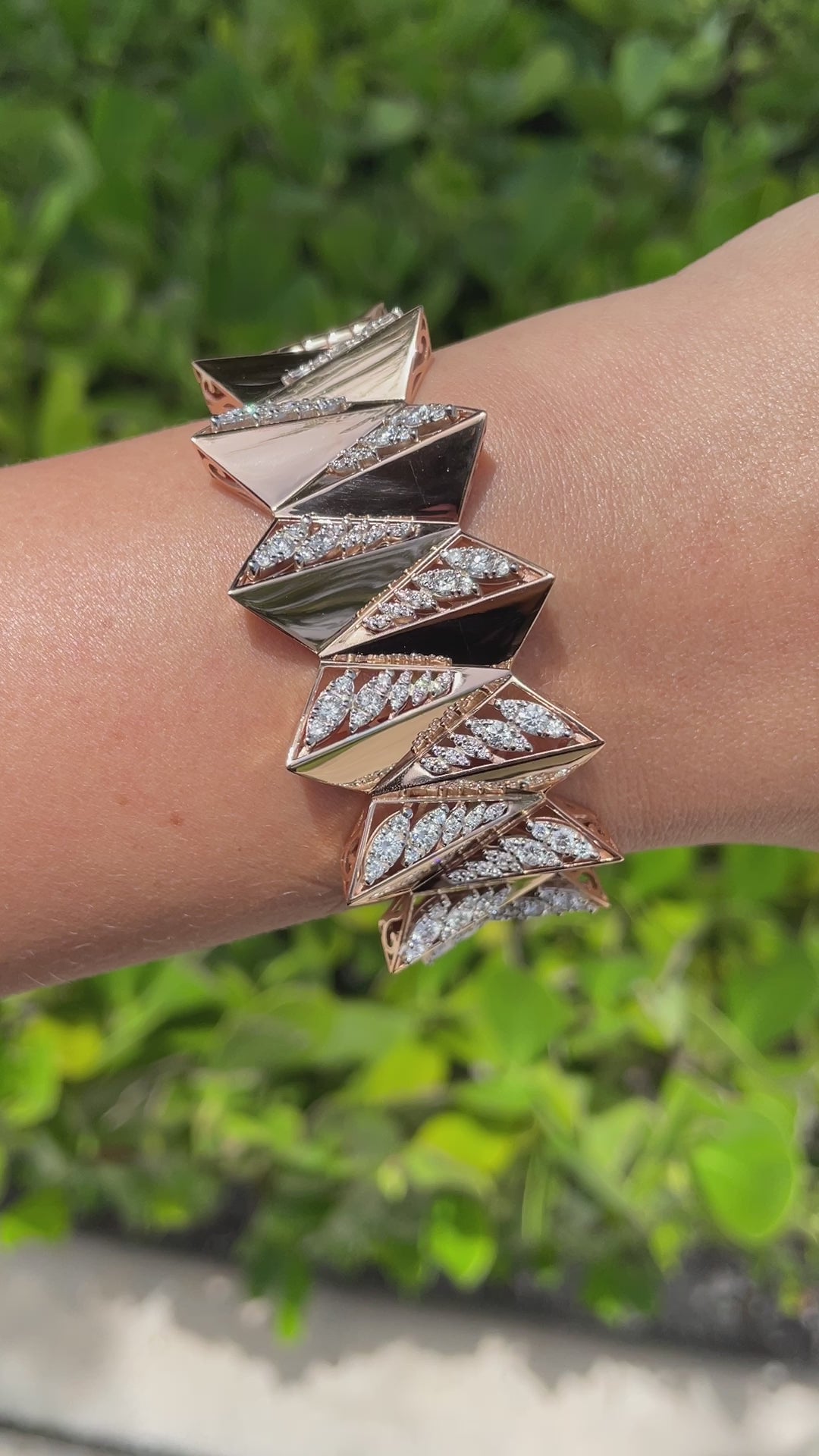 Jay Feder 18k Rose Gold Diamond Wide Bangle Bracelet