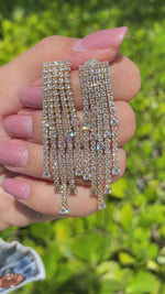 JAY FEDER 18K YELLOW GOLD DIAMOND 5 LINE DANGLE EARRINGS