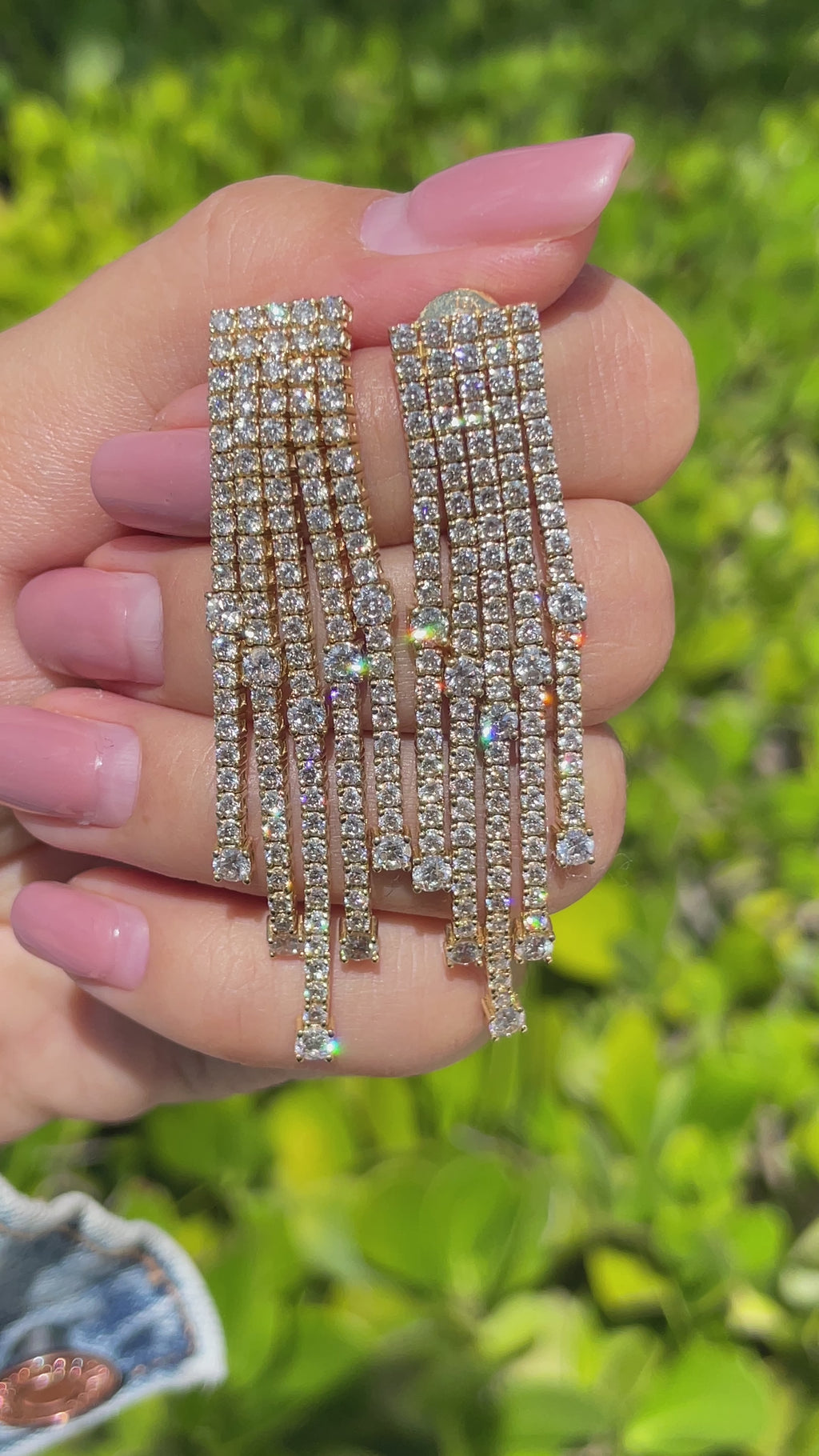 JAY FEDER 18K YELLOW GOLD DIAMOND 5 LINE DANGLE EARRINGS