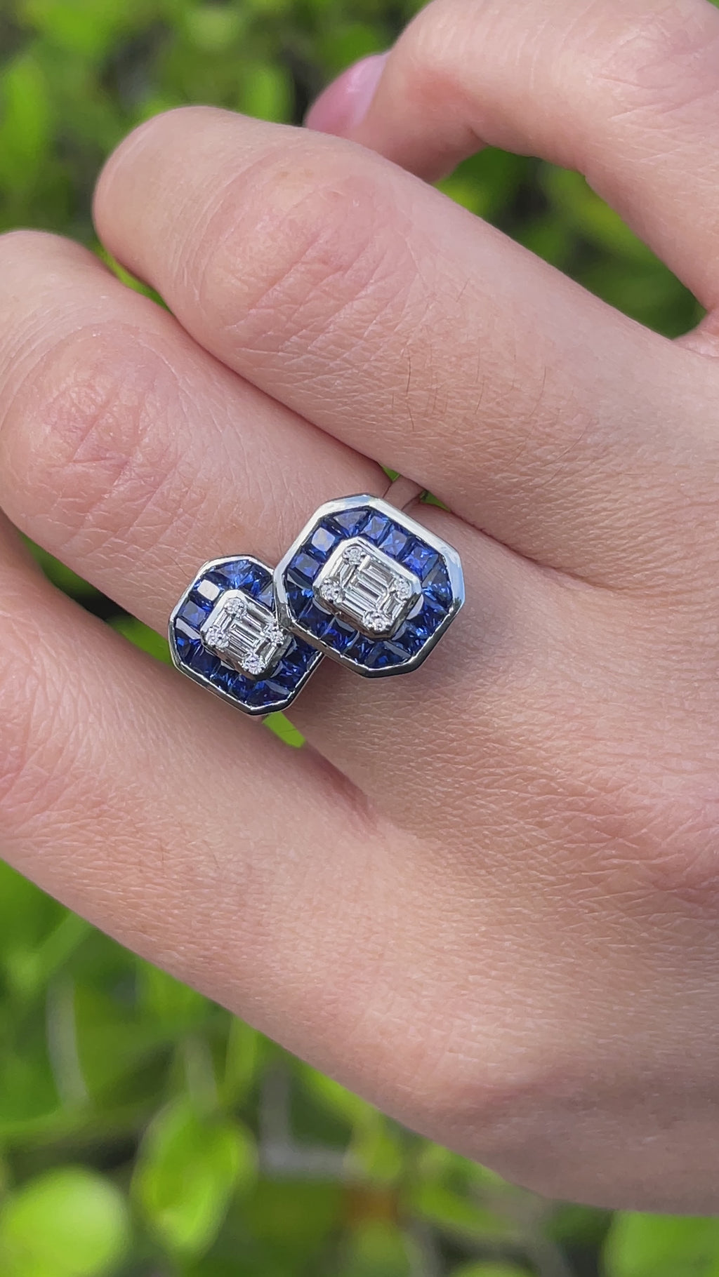 JAY FEDER 14K WHITE GOLD DIAMOND SAPPHIRE "TOI ET MOI" RING