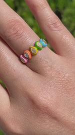 JAY FEDER 14K YELLOW GOLD DIAMOND MULTI COLORED ENAMEL BAND RING