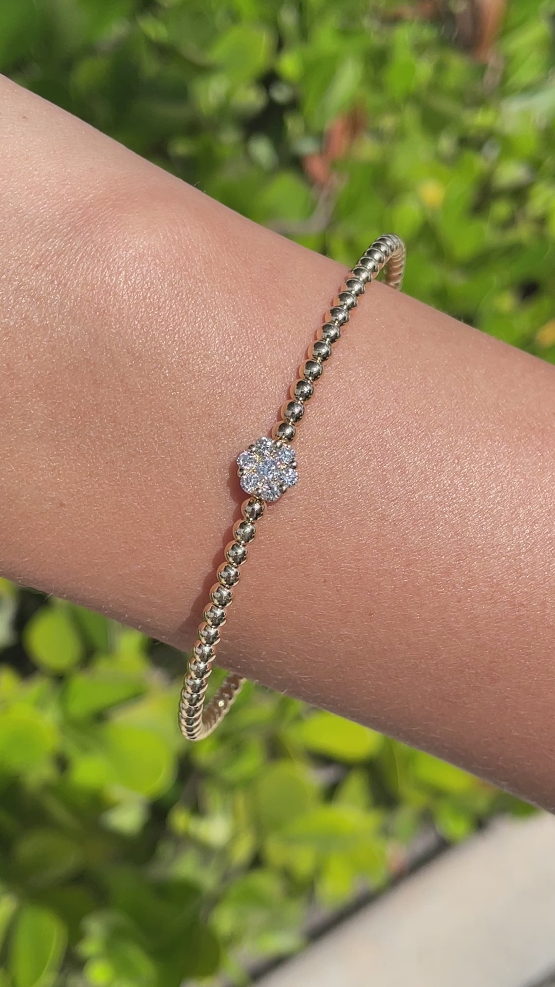 Jay Feder 18k Yellow Gold Diamond Flower Cluster Bangle Bracelet