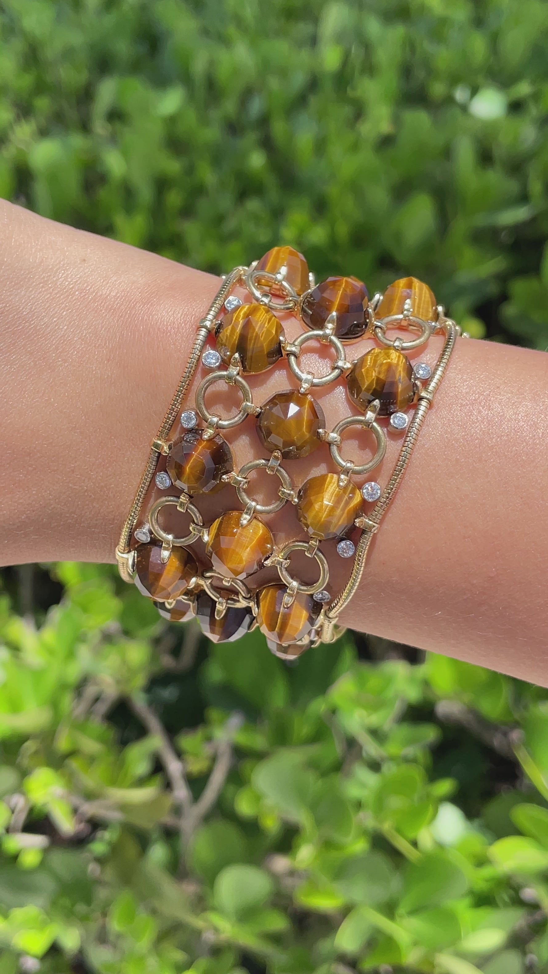 Aletto Brothers 18k Yellow Gold Pyramid Tigers Eye & Diamond Bracelet - Jay Feder Jewelers