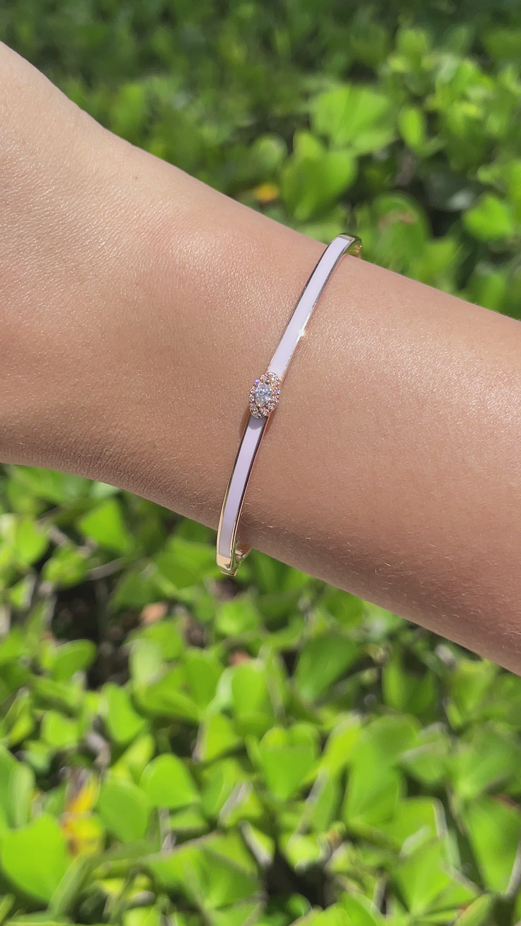 JAY FEDER 18K ROSE GOLD DIAMOND PINK ENAMEL BANGLE BRACELET