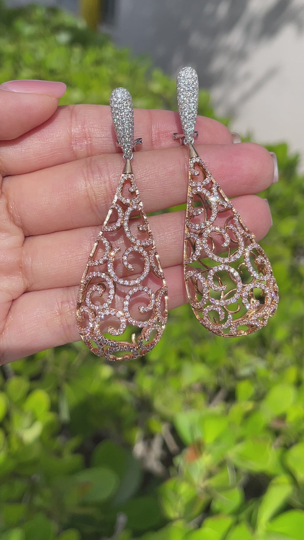 Jay Feder 18k Two Tone Gold Diamond Teardrop Dangle Earrings