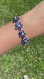 JAY FEDER 18K WHITE GOLD SAPPHIRE DIAMOND FLOWER STATION BRACELET