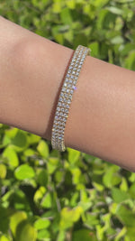 Jay Feder 18k Yellow Gold Diamond 3 Row Stretch Tennis Bangle Bracelet