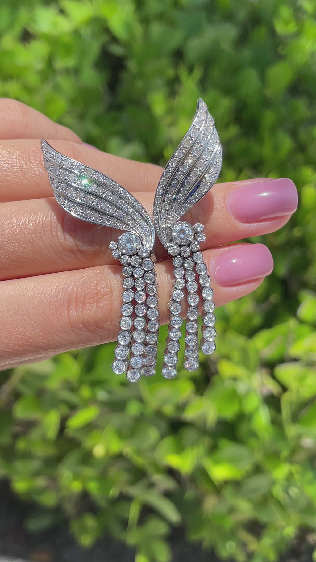 JAY FEDER PLATINUM OLD MINE DIAMOND WING DROP DANGLE EARRINGS