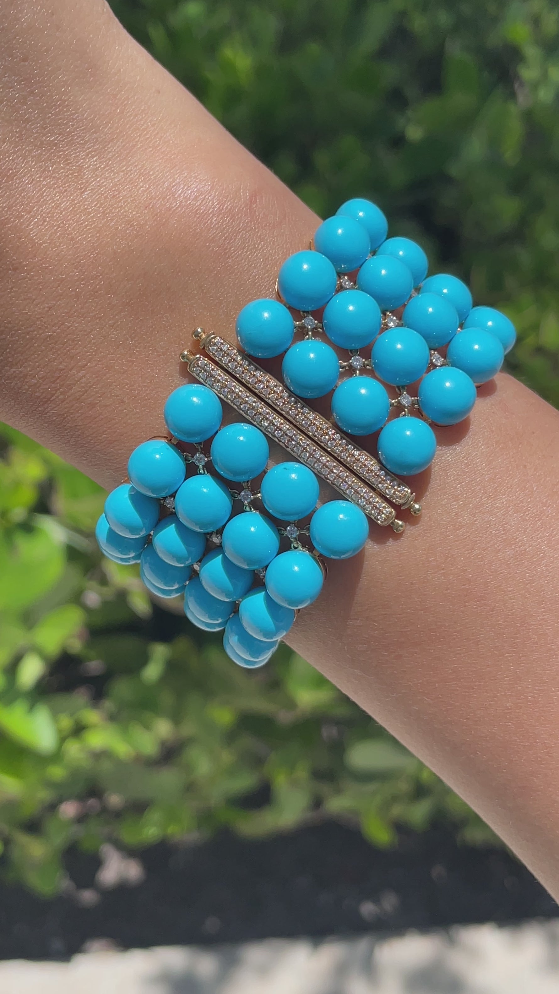 JAY FEDER 18K YELLOW GOLD TURQUOISE DIAMOND WIDE BRACELET