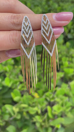 JAY FEDER 18K TWO TONE GOLD DIAMOND SAMBA FRINGE DROP DANGLE EARRINGS