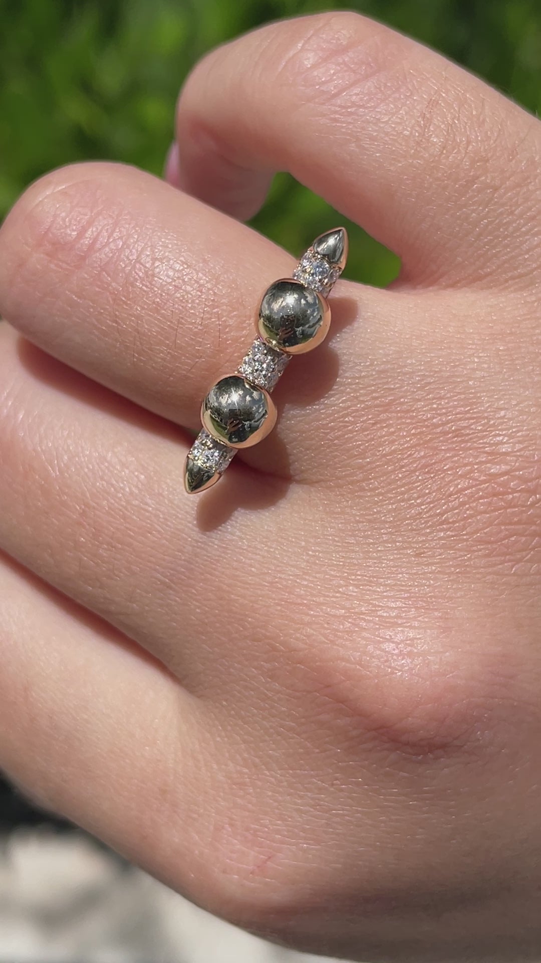 Jay Feder 14k White Gold Diamond Pave Gold Ball Band Ring