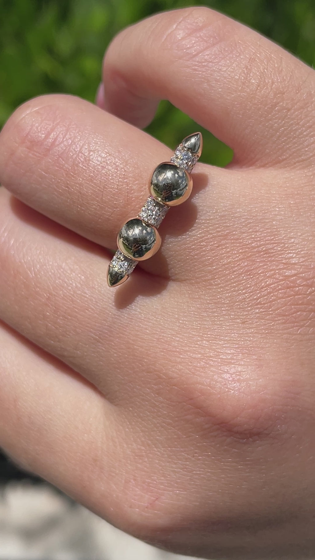 Jay Feder 14k White Gold Diamond Pave Gold Ball Band Ring