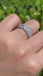 JAY FEDER 18K WHITE GOLD DIAMOND EMERALD HALO ETERNITY BAND RING