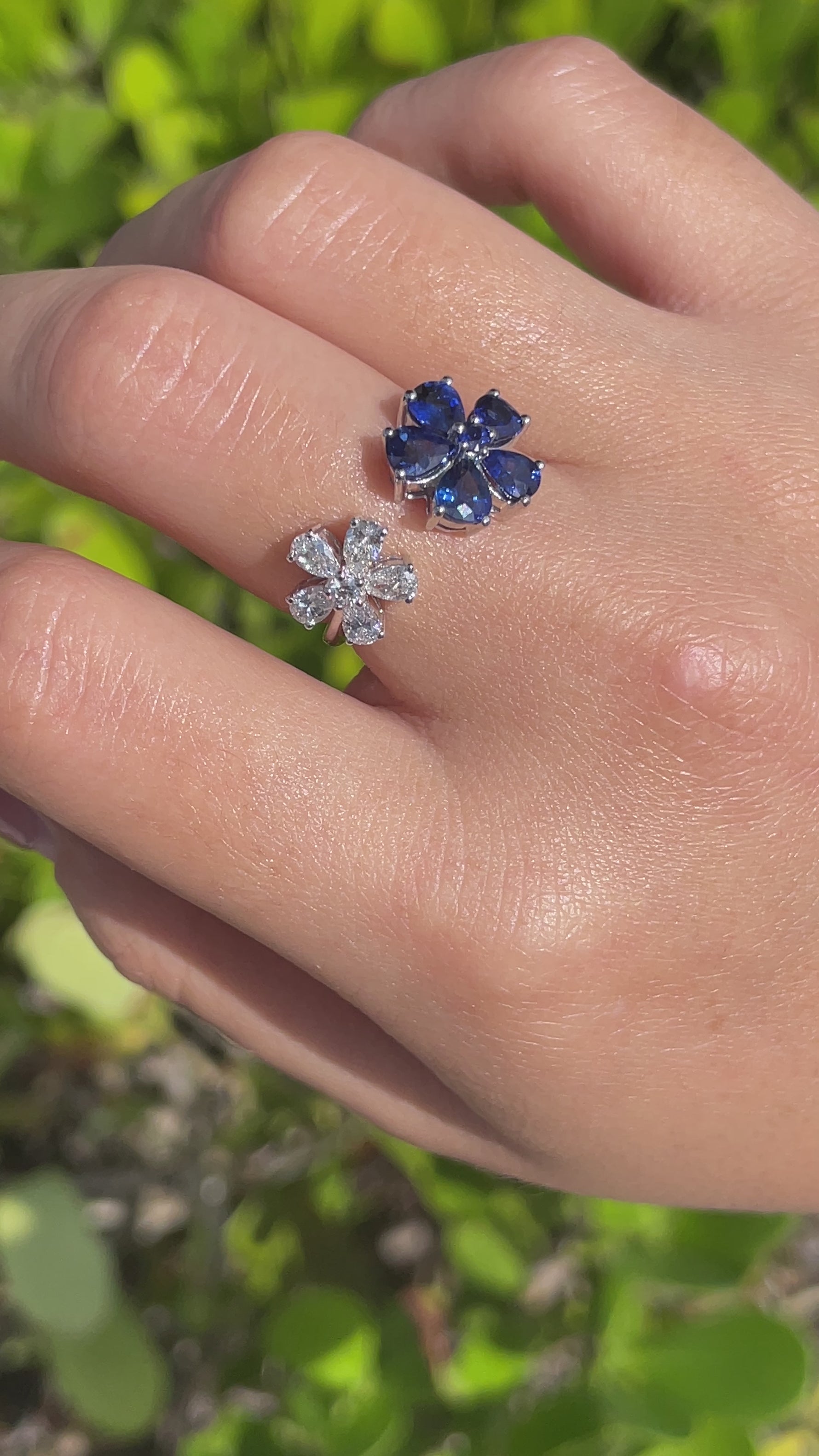 Jay Feder 18k White Gold Diamond Sapphire Cluster Crossover Ring