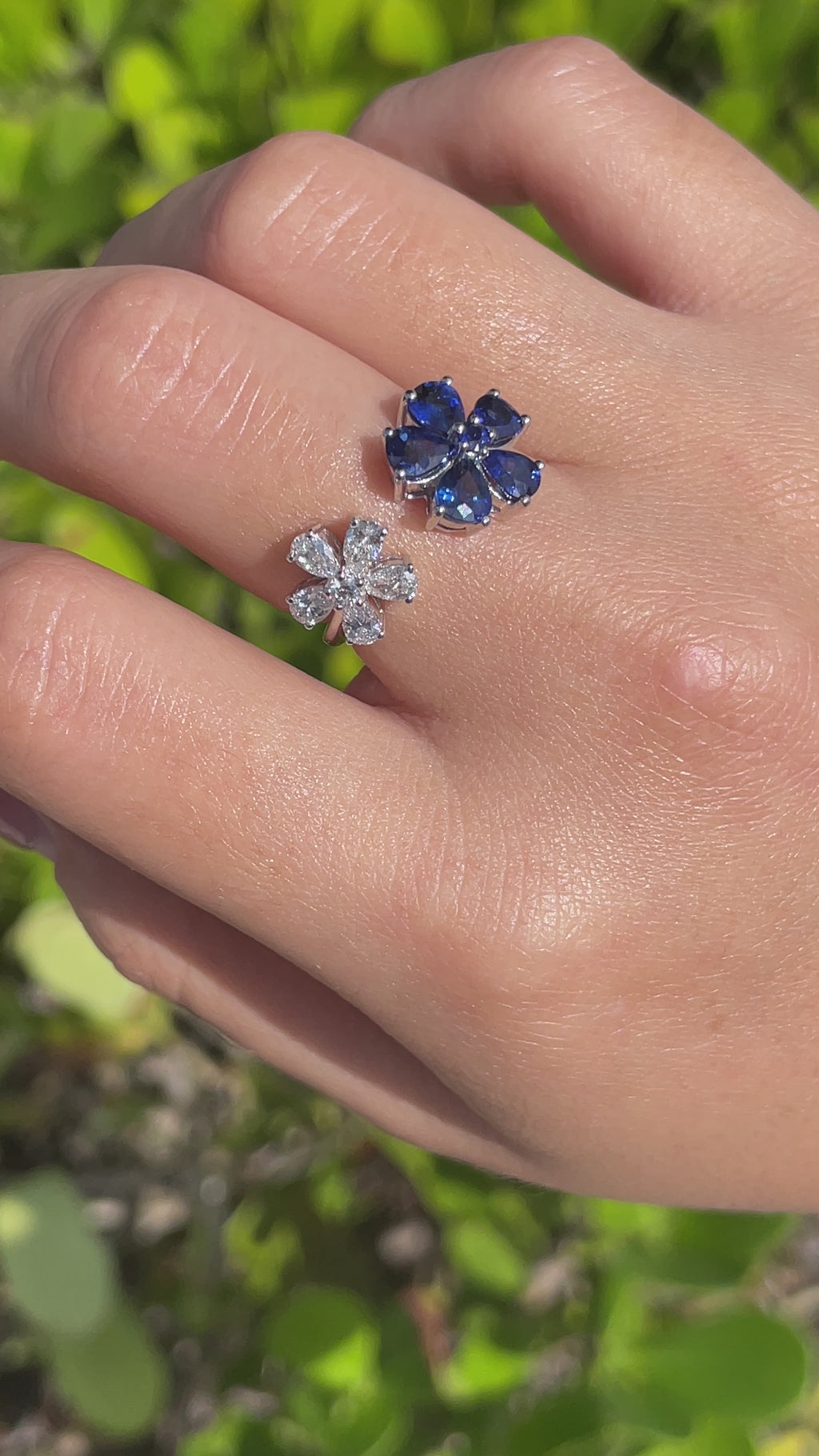 Jay Feder 18k White Gold Diamond Sapphire Cluster Crossover Ring