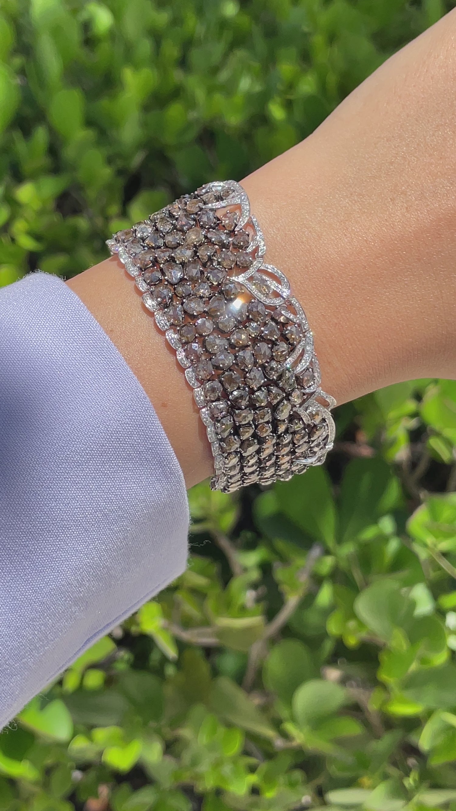 Jay Feder 18K White Gold Champagne White Diamond Wide Bracelet