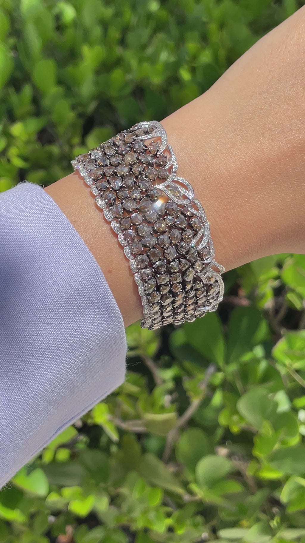 Jay Feder 18K White Gold Champagne White Diamond Wide Bracelet