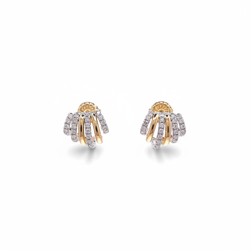 14K Yellow Gold Six-Row Diamond Huggie Earrings – 0.87 CTW