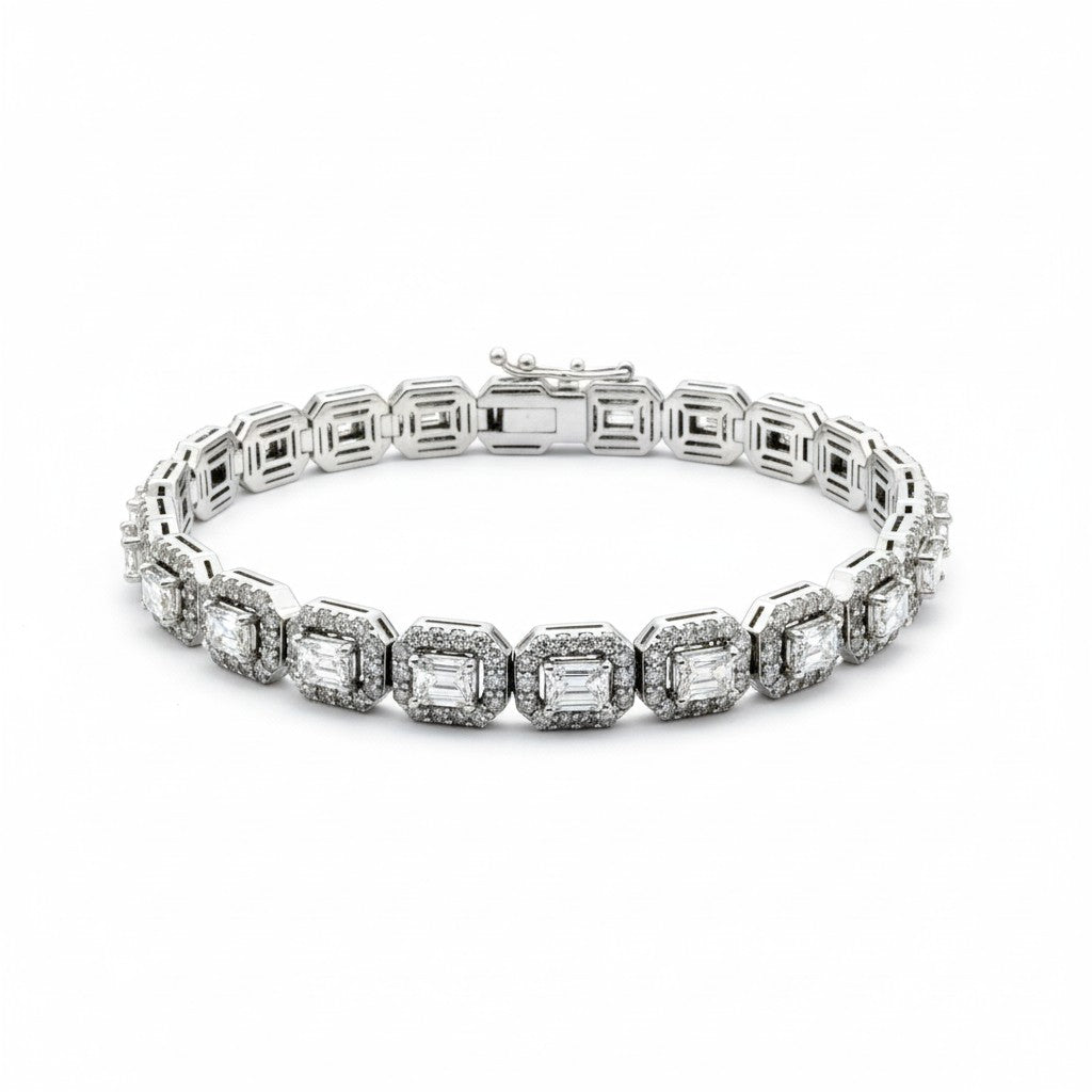 18K White Gold Cluster Tennis Bracelet – 7.82 CTW