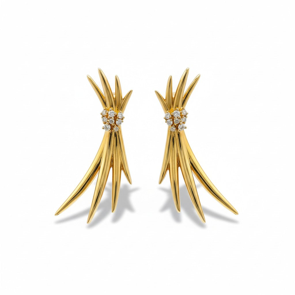 14K Yellow Gold Diamond Spike Earrings