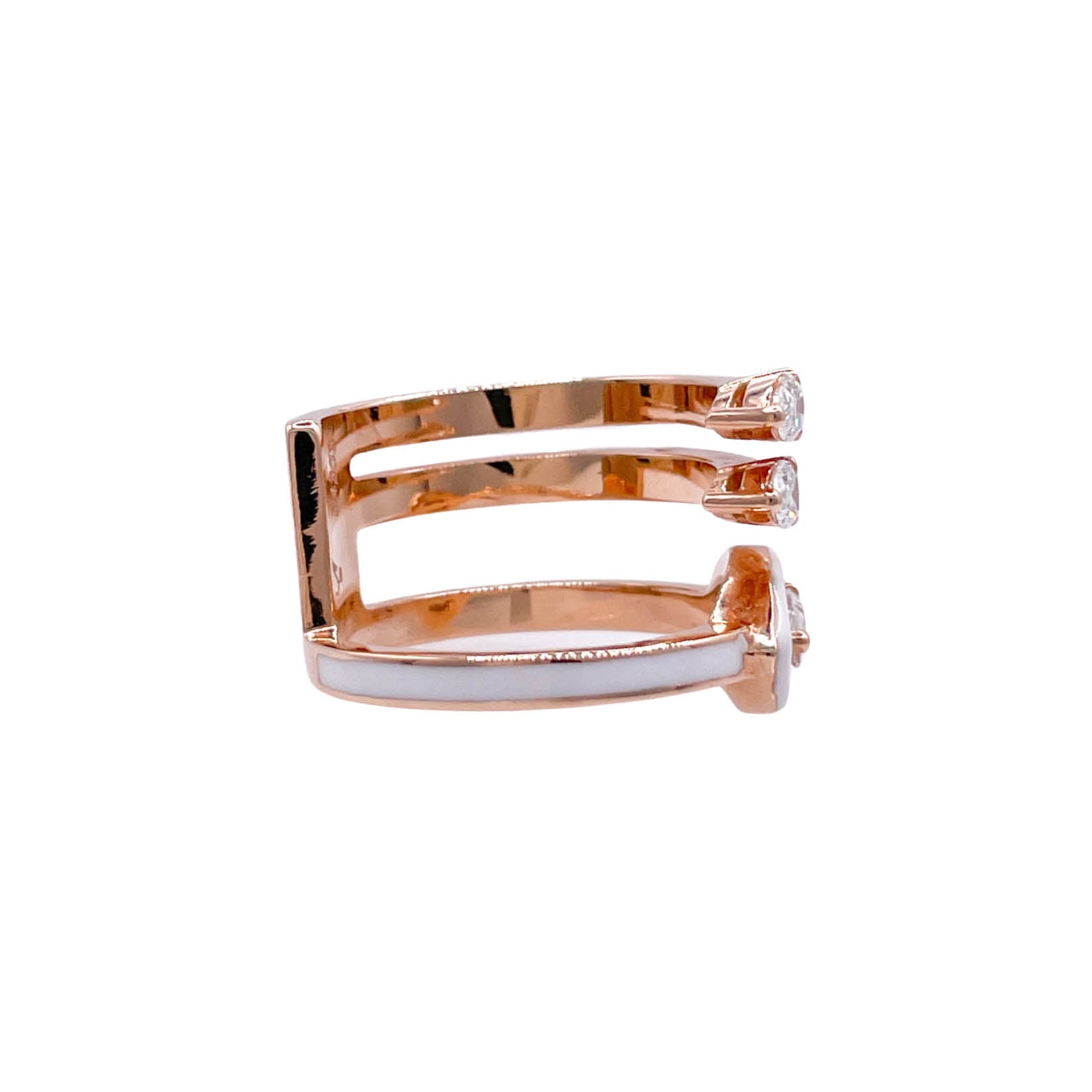 JAY FEDER 18K ROSE GOLD DIAMOND WHITE ENAMEL 3 ROW RING