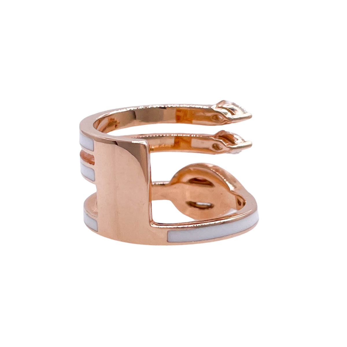 JAY FEDER 18K ROSE GOLD DIAMOND WHITE ENAMEL 3 ROW RING