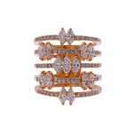 JAY FEDER 18K ROSE GOLD DIAMOND 5 ROW WIDE BAND RING