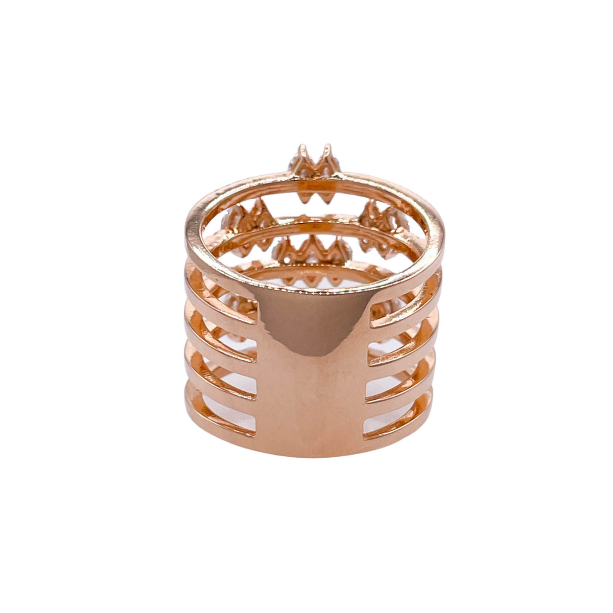 JAY FEDER 18K ROSE GOLD DIAMOND 5 ROW WIDE BAND RING