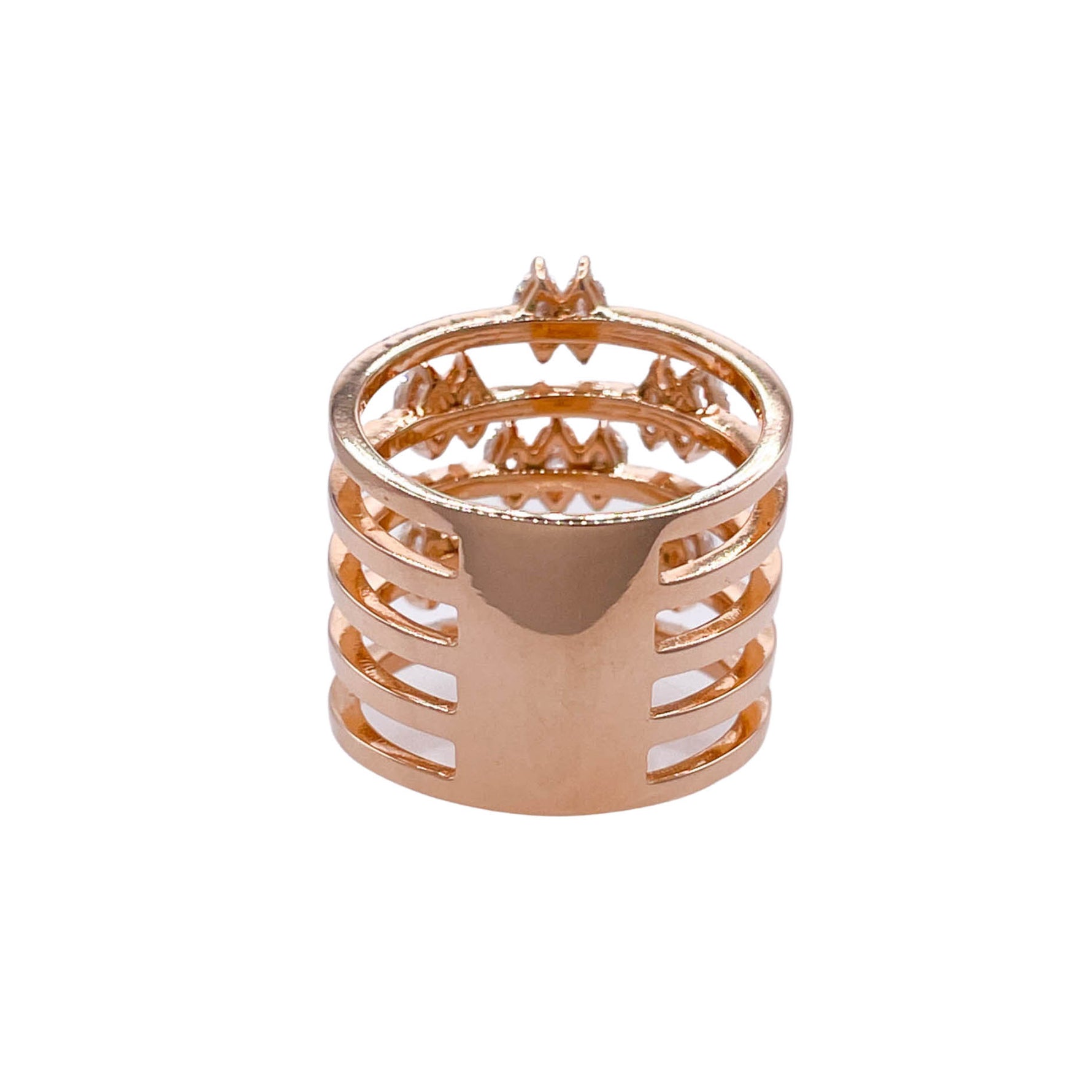 JAY FEDER 18K ROSE GOLD DIAMOND 5 ROW WIDE BAND RING