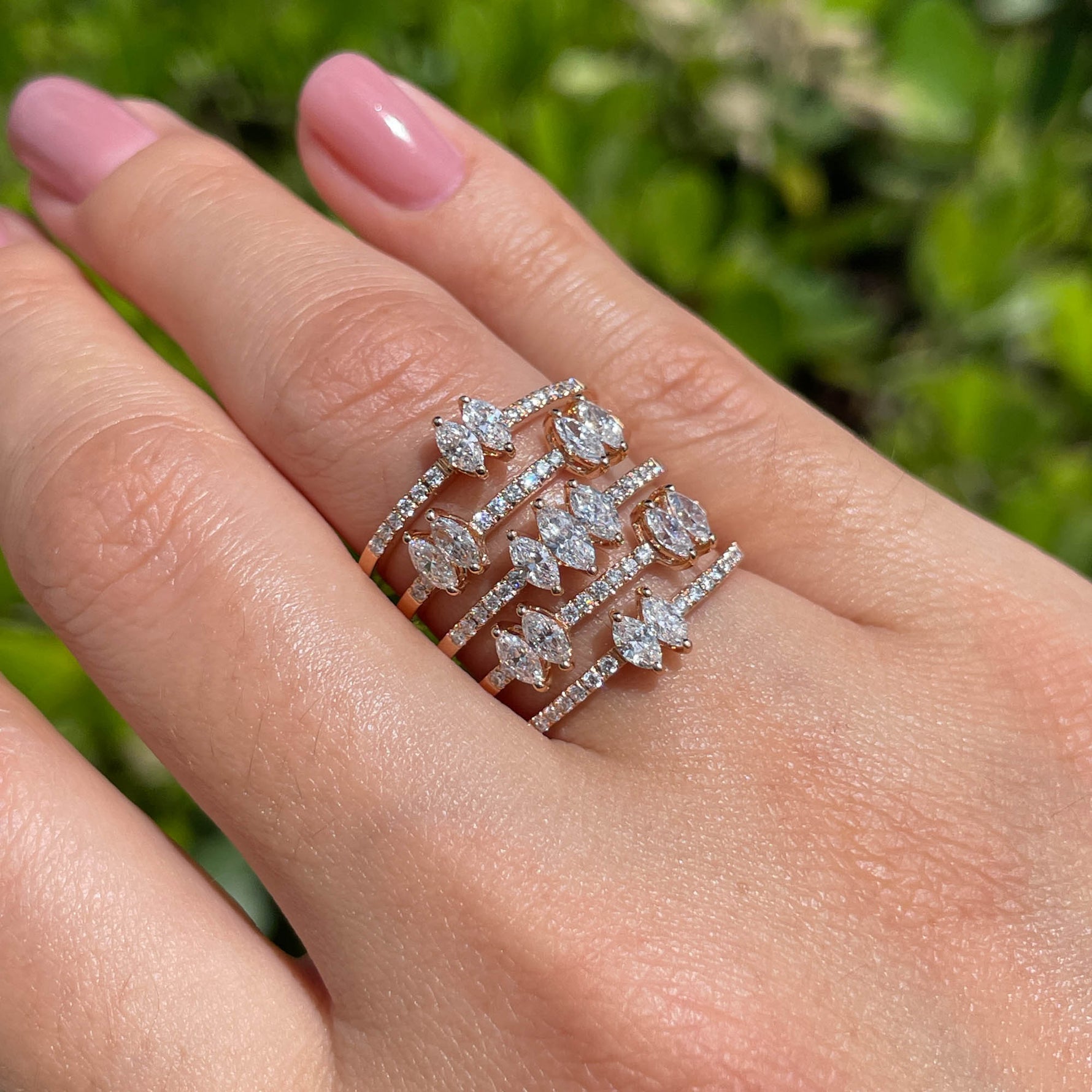 JAY FEDER 18K ROSE GOLD DIAMOND 5 ROW WIDE BAND RING