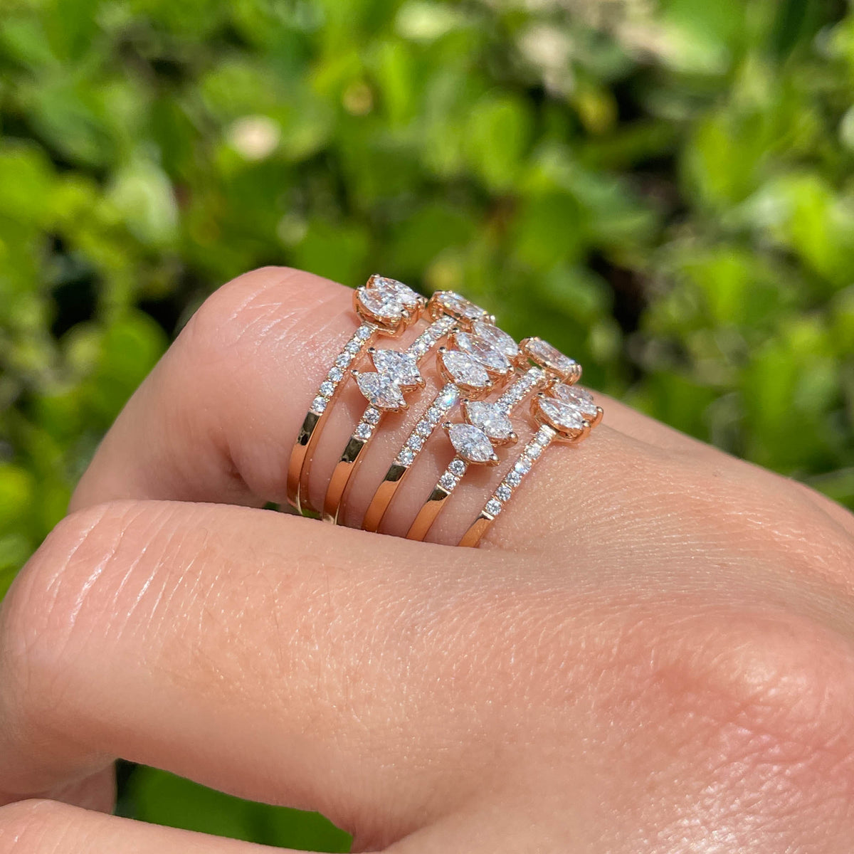 JAY FEDER 18K ROSE GOLD DIAMOND 5 ROW WIDE BAND RING