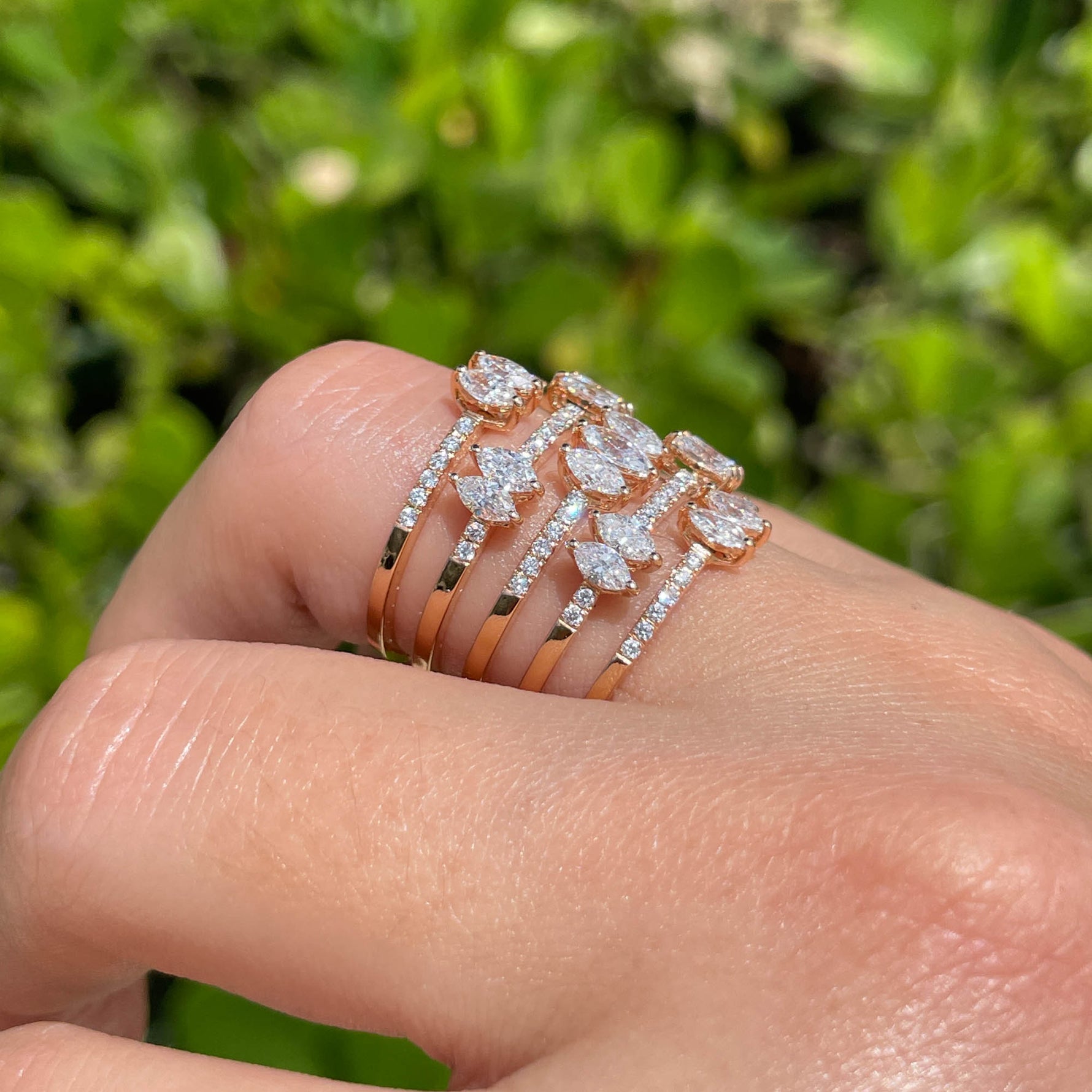 JAY FEDER 18K ROSE GOLD DIAMOND 5 ROW WIDE BAND RING