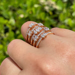 JAY FEDER 18K ROSE GOLD DIAMOND 5 ROW WIDE BAND RING