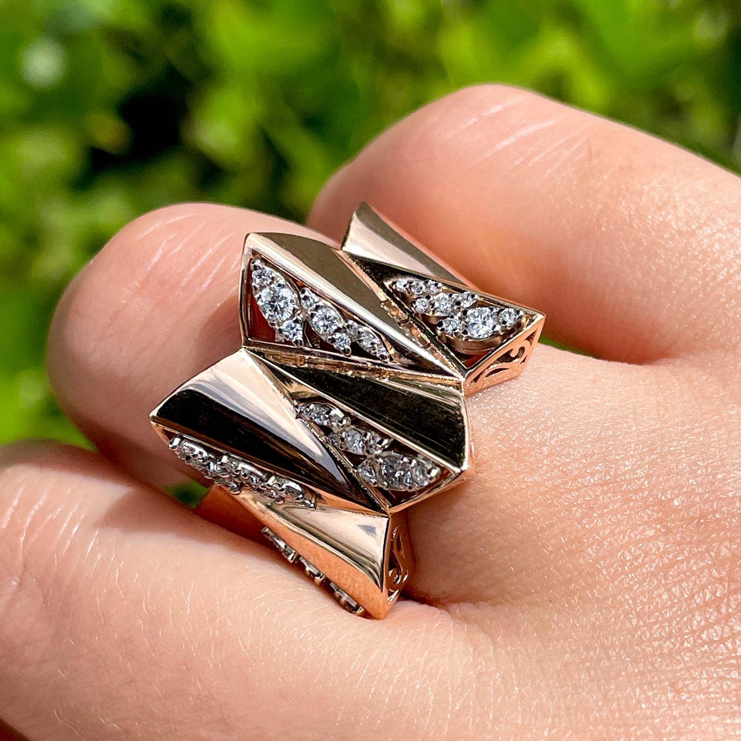Jay Feder 18k Rose Gold Diamond Wide Cocktail Ring