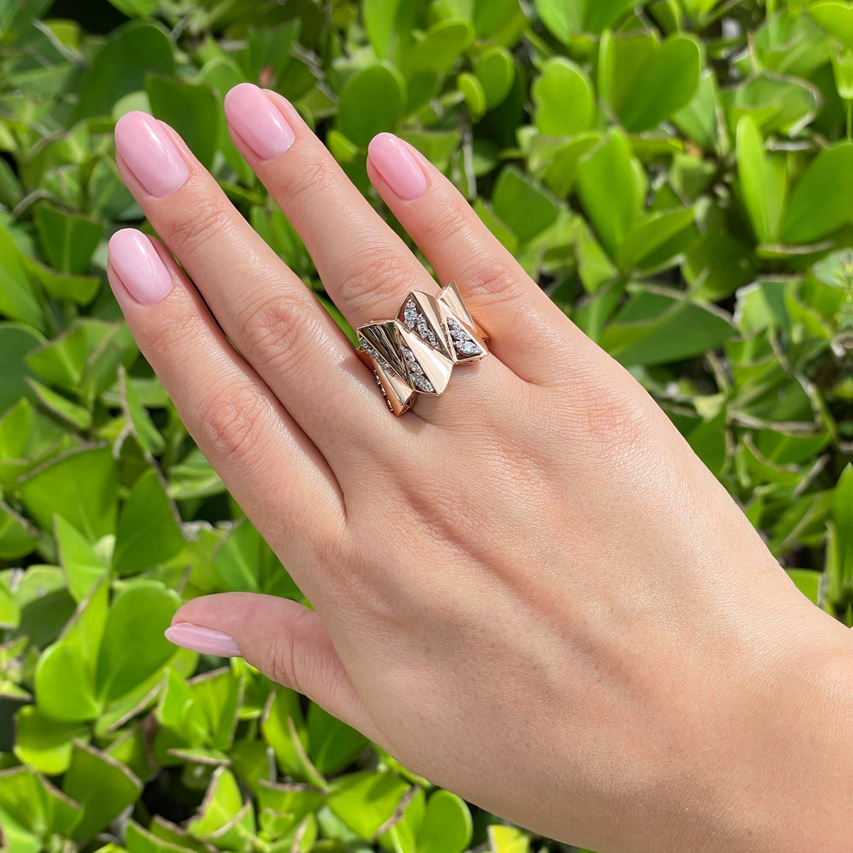 Jay Feder 18k Rose Gold Diamond Wide Cocktail Ring