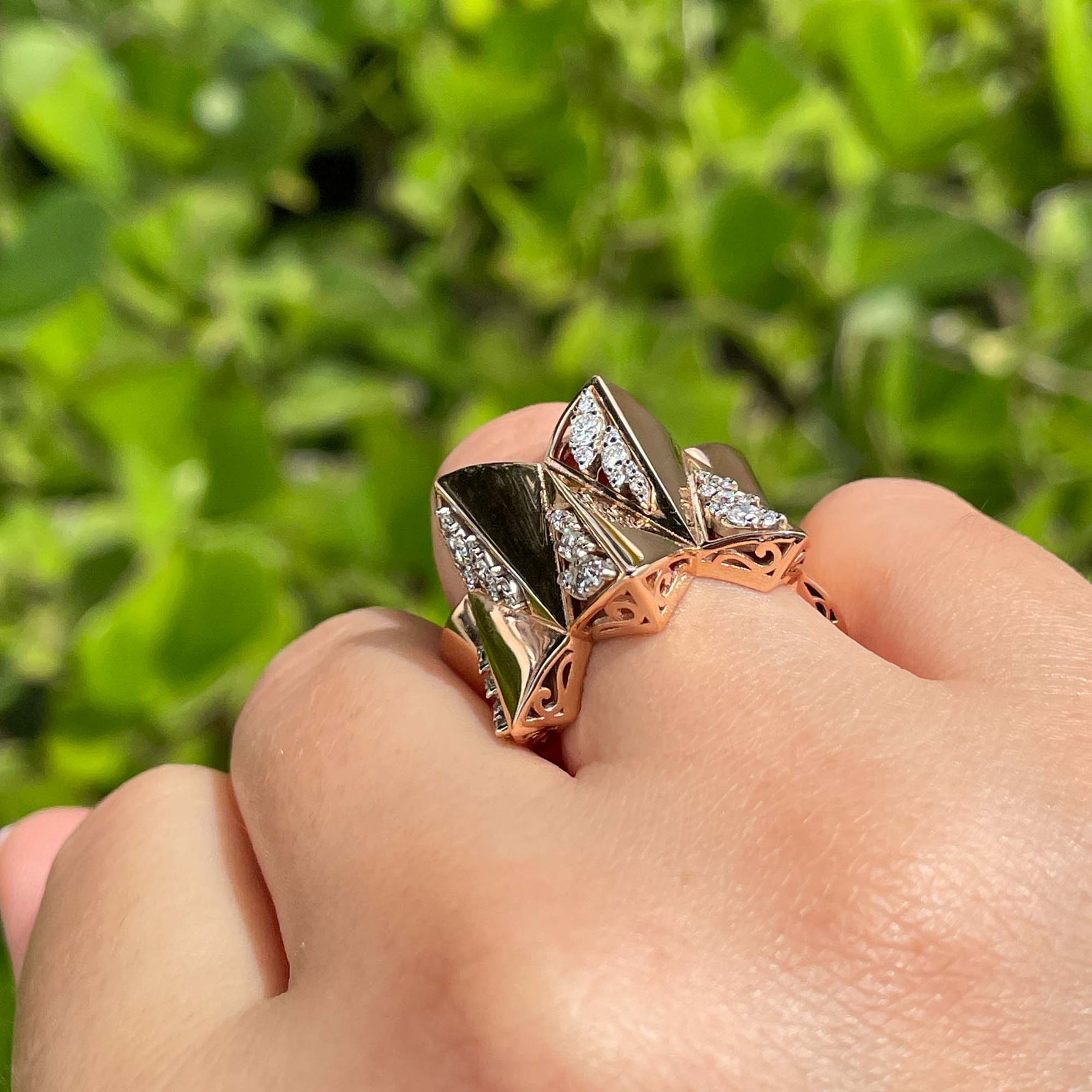 Jay Feder 18k Rose Gold Diamond Wide Cocktail Ring