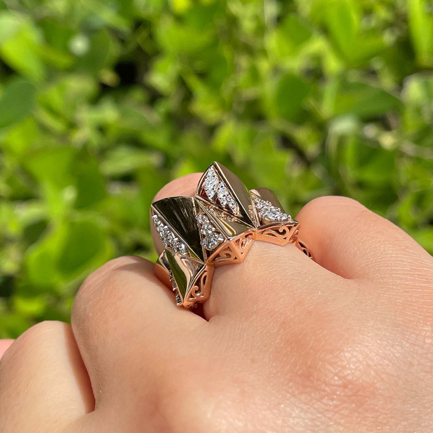 Jay Feder 18k Rose Gold Diamond Wide Cocktail Ring