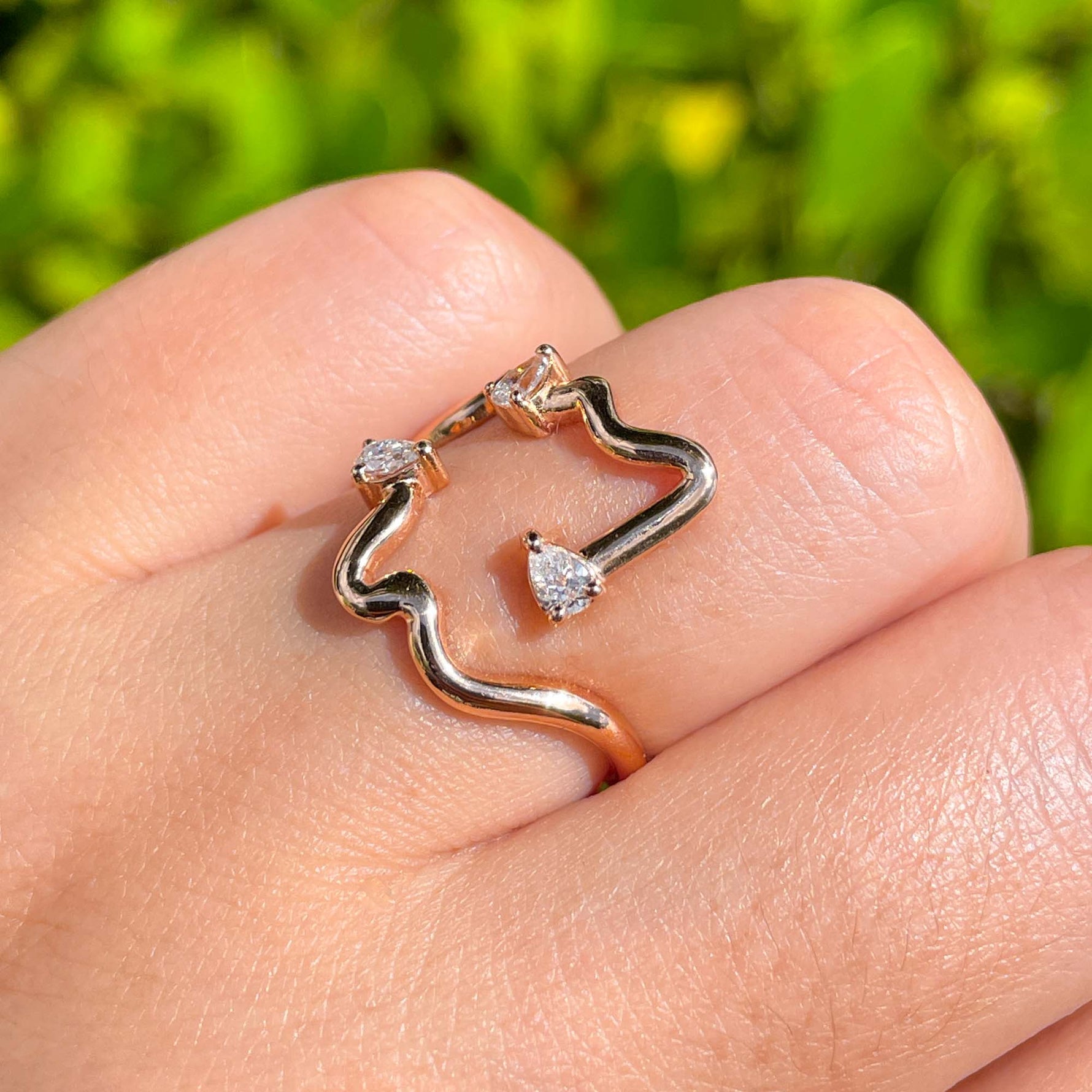 Jay Feder 18k Rose Gold Diamond Freeform Cocktail Ring