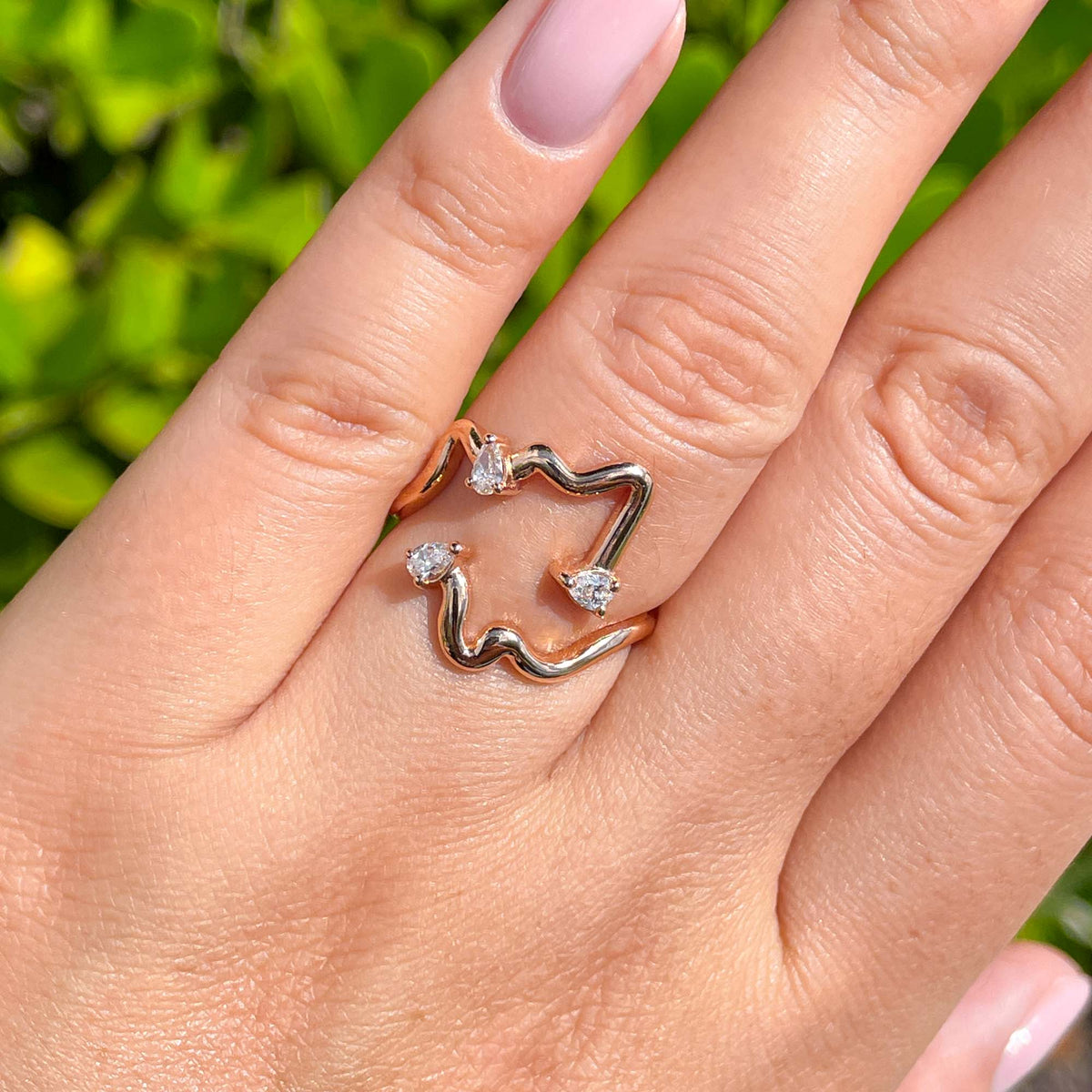 Jay Feder 18k Rose Gold Diamond Freeform Cocktail Ring