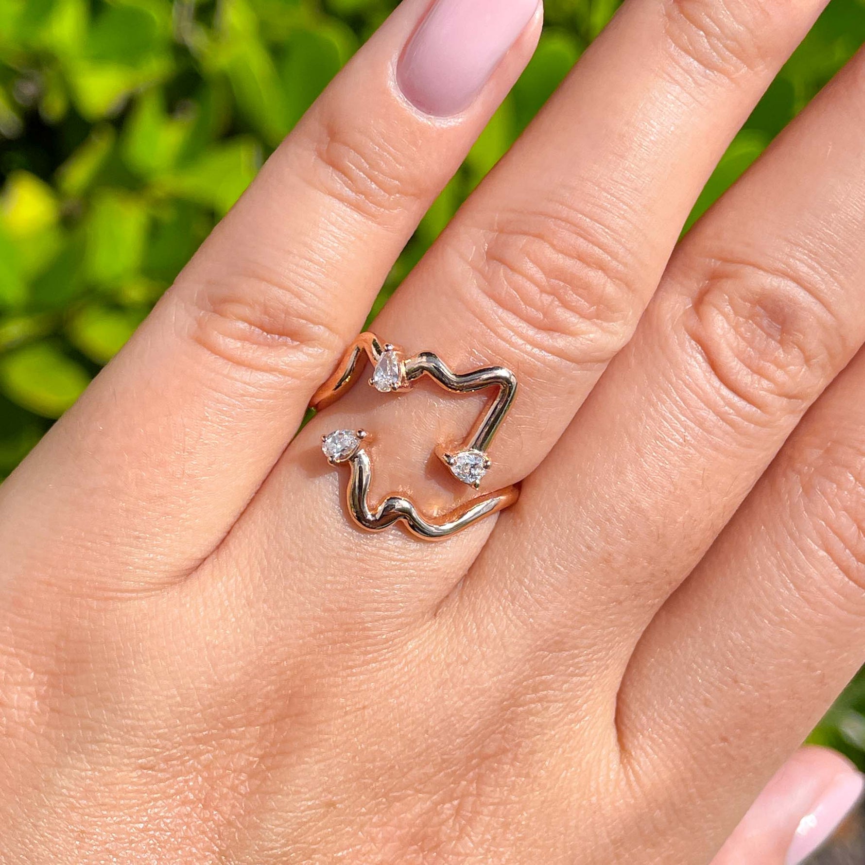 Jay Feder 18k Rose Gold Diamond Freeform Cocktail Ring