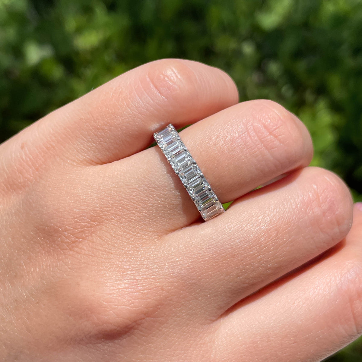 JAY FEDER PLATINUM EMERALD CUT DIAMOND ETERNITY BAND RING