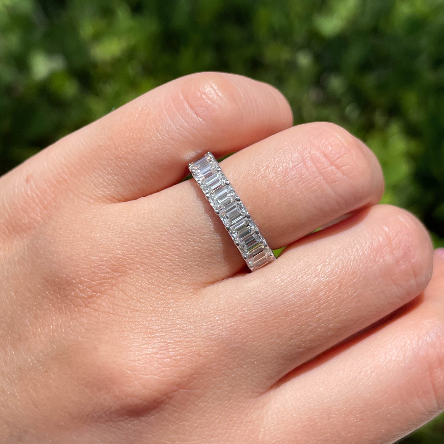 JAY FEDER PLATINUM EMERALD CUT DIAMOND ETERNITY BAND RING