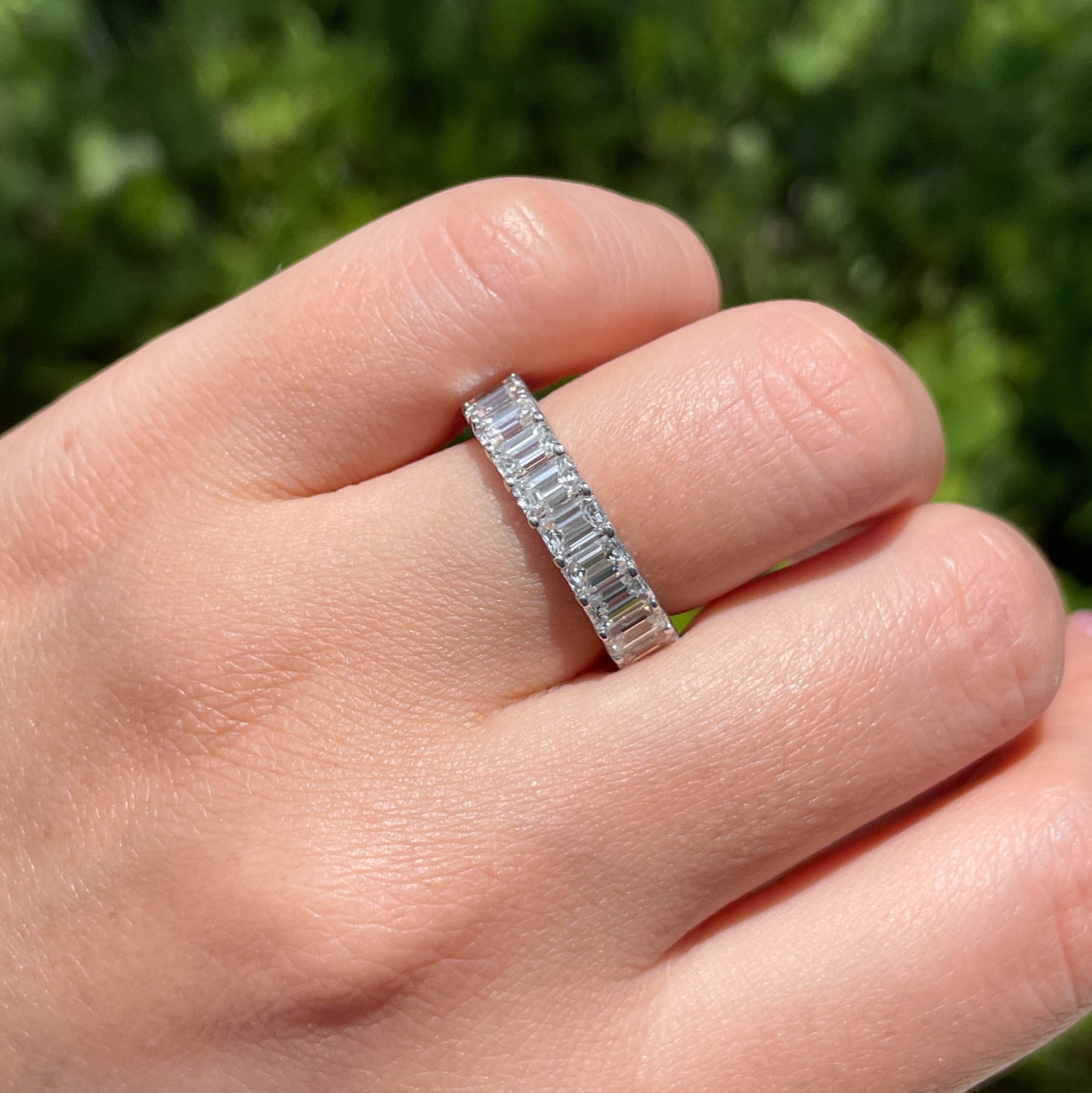 JAY FEDER PLATINUM EMERALD CUT DIAMOND ETERNITY BAND RING