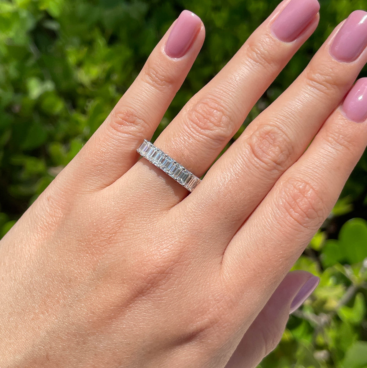 JAY FEDER PLATINUM EMERALD CUT DIAMOND ETERNITY BAND RING